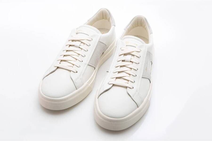 Santoni Moderne Grijze Leren Sneaker White Heren