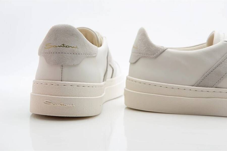 Santoni Moderne Grijze Leren Sneaker White Heren