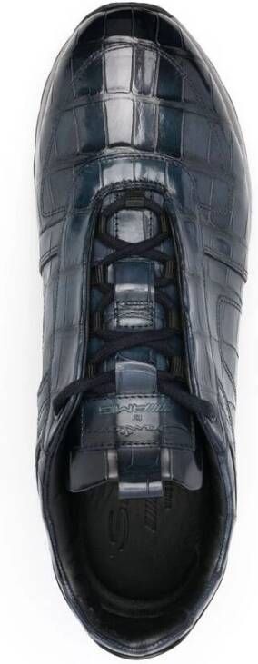 Santoni Navy Blauwe Krokodil-Effect Sneakers Blue Heren