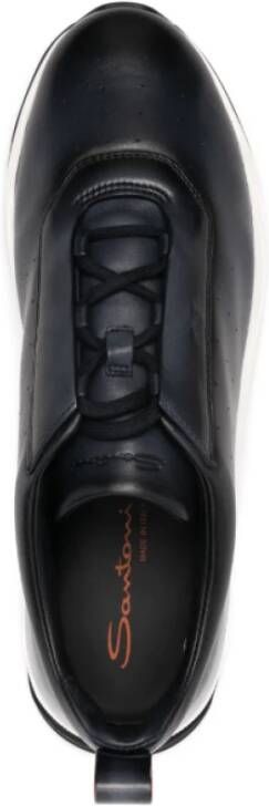 Santoni Navy Blauwe Leren Sneakers
