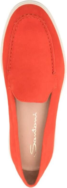 Santoni Oranje Suède Loafers met Platte Rubberen Zool