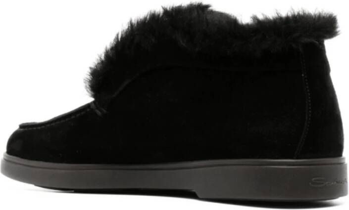 Santoni Shearling Slip-On Loafers Black Dames