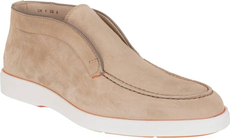 Santoni Suède Loafer met Decoratieve Stiksels en Logodetails Beige Heren