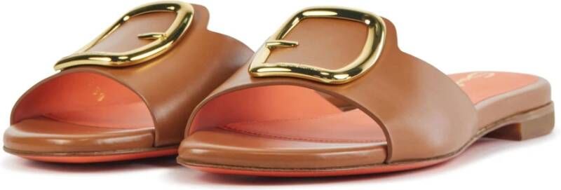 Santoni Cognac Leren Slippers Bruin Dames