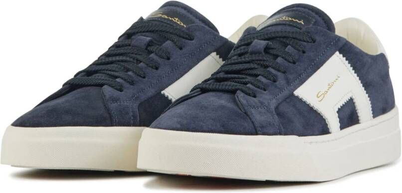 Santoni Blauwe Leren Herensneakers Blauw Heren