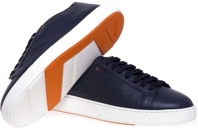 Santoni Gestructureerde Leren Sneakers Blauw Heren