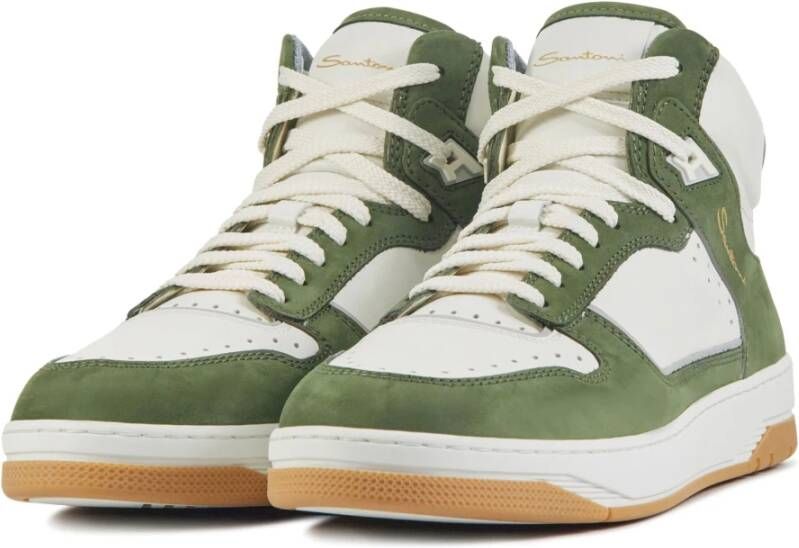 Santoni Groene Leren Sneakers voor Stijlvolle Mannen Groen Heren