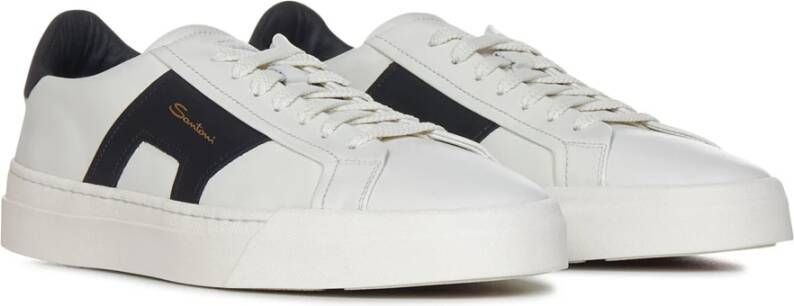 Santoni Witte Leren Sneakers met Dubbele Gesp Detail Wit Heren