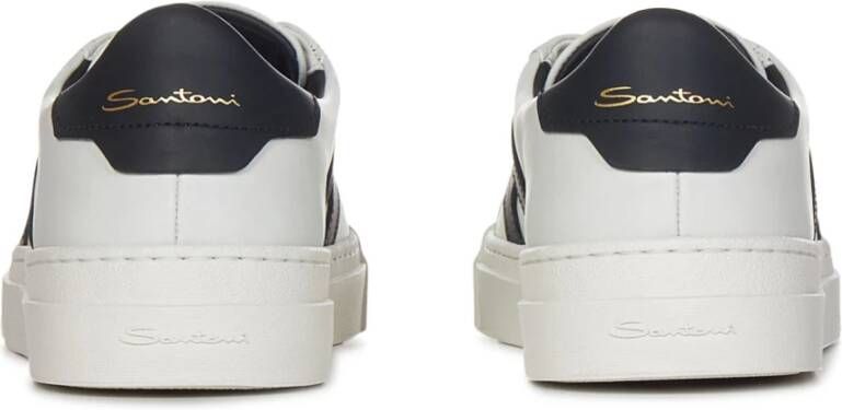Santoni Witte Leren Sneakers met Dubbele Gesp Detail Wit Heren