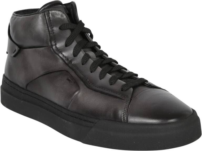 Santoni Hoge leren sneakers Zwart Heren