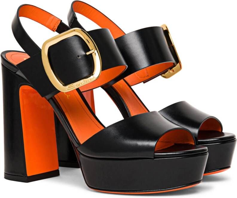 Santoni Stijlvolle Leren Hoge Hak Sandaal Black Dames