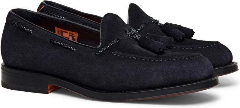 Santoni Suede Tassel Loafer Blue Heren