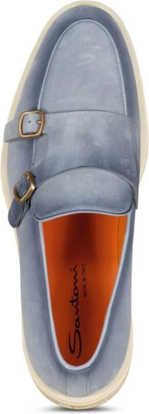 Santoni Velours Dubbele Monkstraps Rubberen Zool Italië Blue Heren