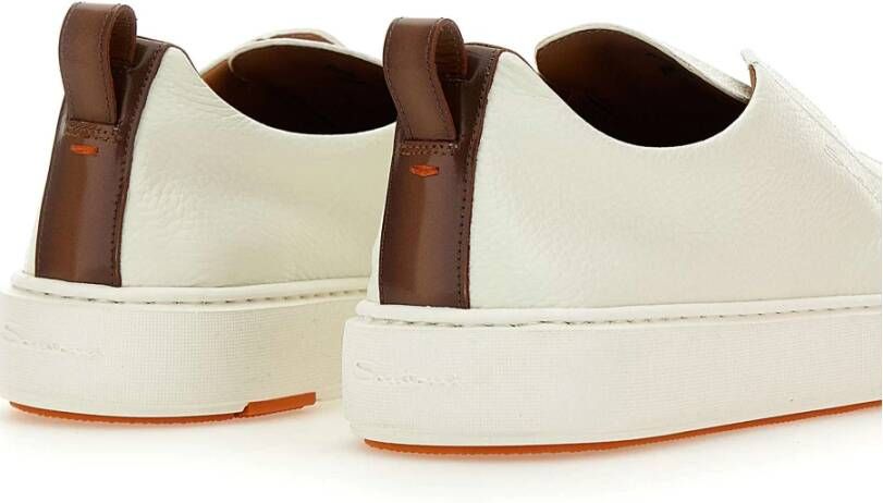 Santoni Witte leren instap sneakers met tan detail