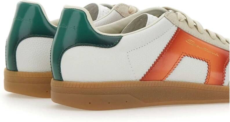 Santoni Witte leren sneakers met suède inzetstukken
