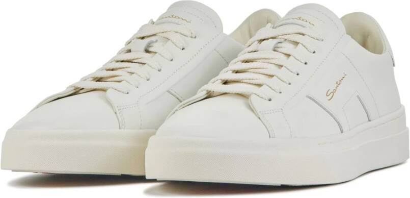 Santoni Witte Leren Sneakers Wit Heren