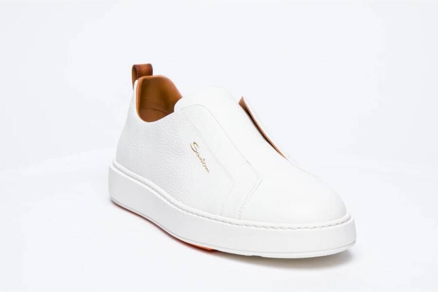 Santoni Witte Slip-On Leren Sneakers White Heren