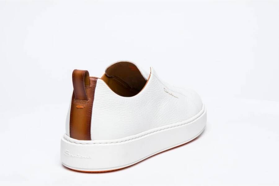 Santoni Witte Slip-On Leren Sneakers White Heren