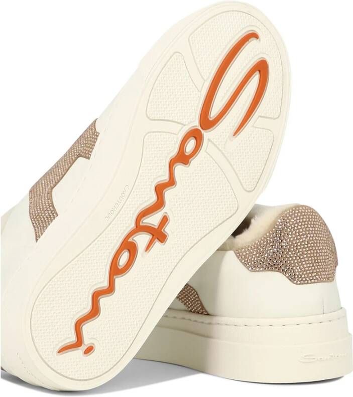 Santoni Witte Sneakers met Strass Versieringen