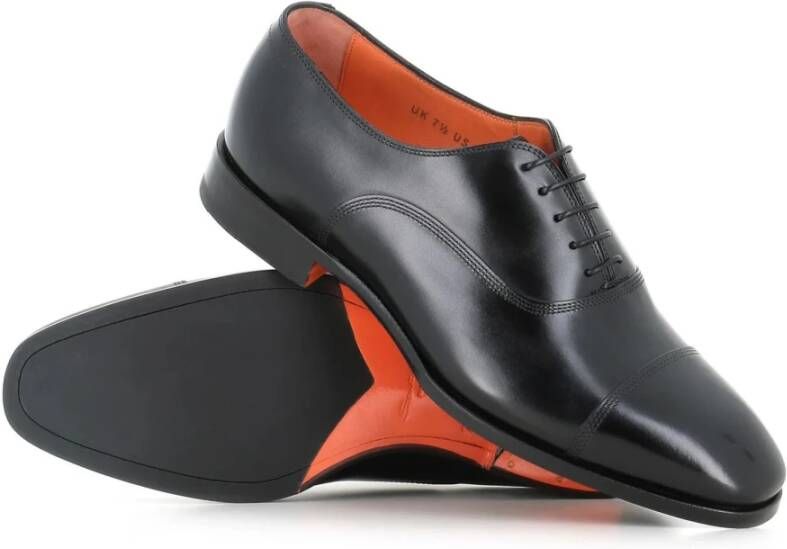 Santoni Zwarte Geborsteld Leren Oxford Schoenen