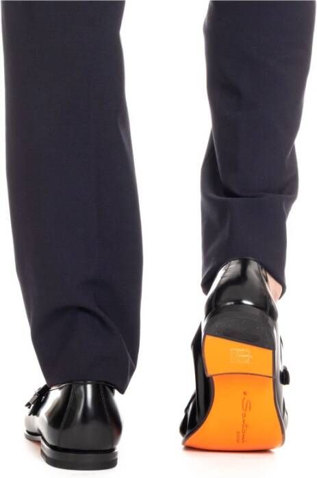 Santoni Zwarte Leren Dubbele Gesp Schoenen Black Heren