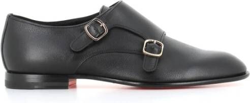 Santoni Zwarte Leren Dubbele Gespschoenen Black Heren