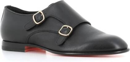 Santoni Zwarte Leren Dubbele Gespschoenen Black Heren