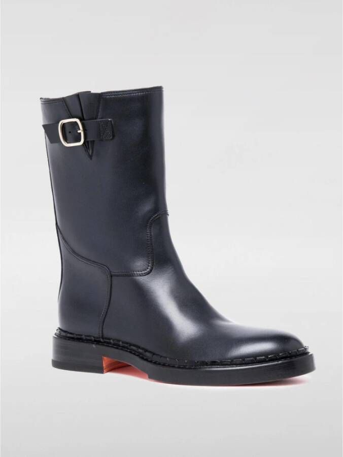 Santoni Zwarte Leren Enkellaarsjes met Gesp