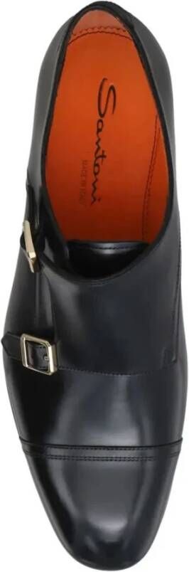 Santoni Zwarte Leren Loafer Dubbele Gesp Schoenen