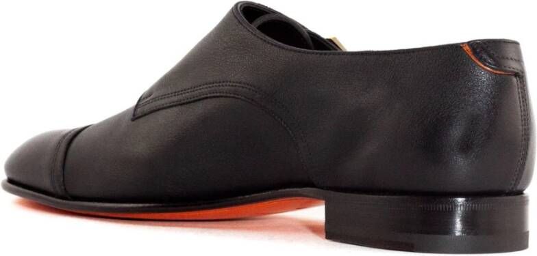 Santoni Zwarte leren platte schoenen met dubbele gesp