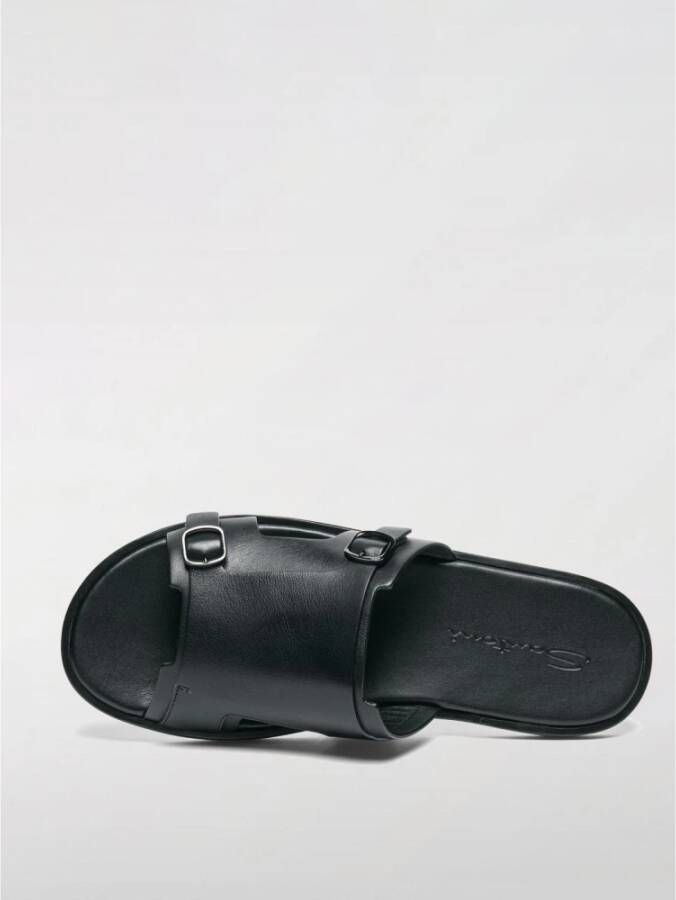 Santoni Zwarte leren sandalen met gesp