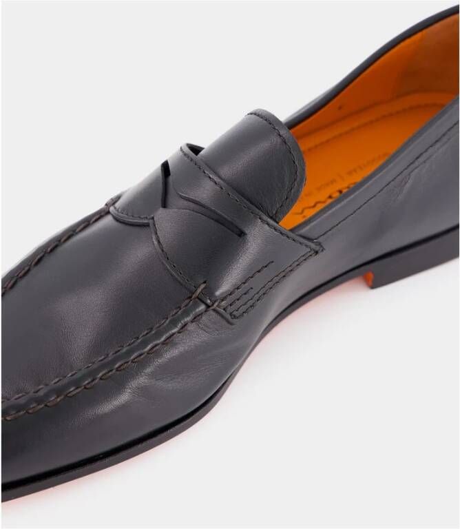 Santoni Zwarte Penny Leren Loafers