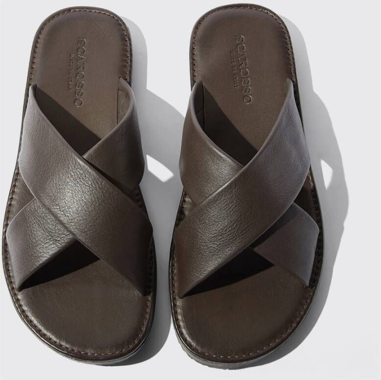 Scarosso Adriano Sliders Handgemaakte Italiaanse leren sandalen Bruin Heren