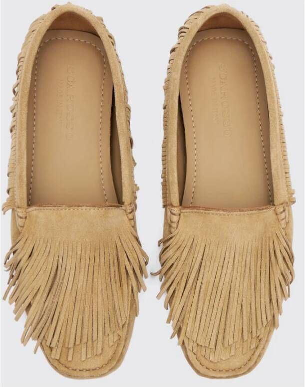 Scarosso Beige Suède Driving Shoes met Franjes