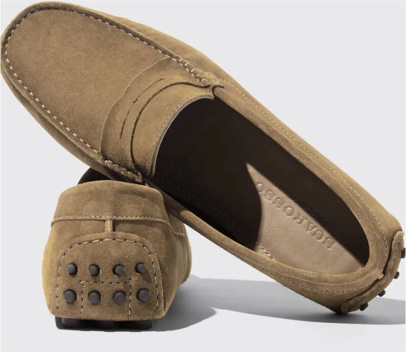 Scarosso Beige Suède Handgemaakte Penny Driving Loafers