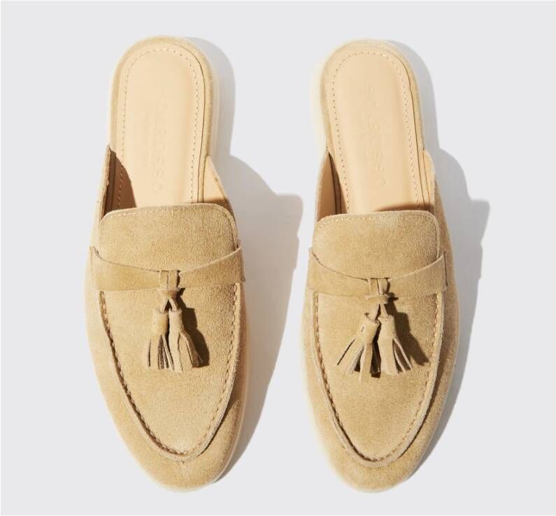 Scarosso Beige Suède Kwastjes Muiltjes