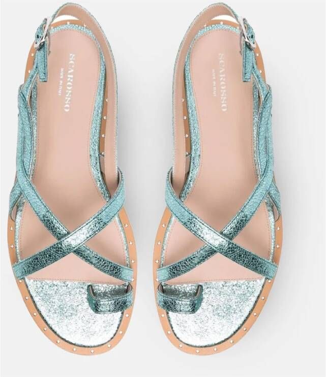 Scarosso Carol Platte Leren Sandalen Green Dames