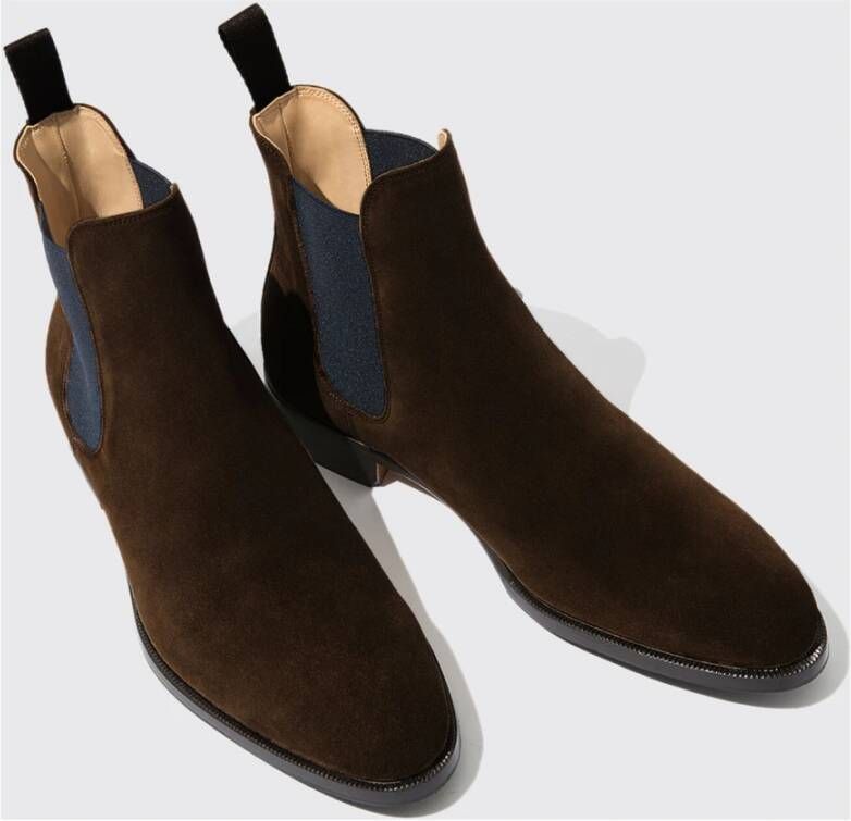 Scarosso Handgemaakte Donkerbruine Suède Chelsea Boots Zwart Heren