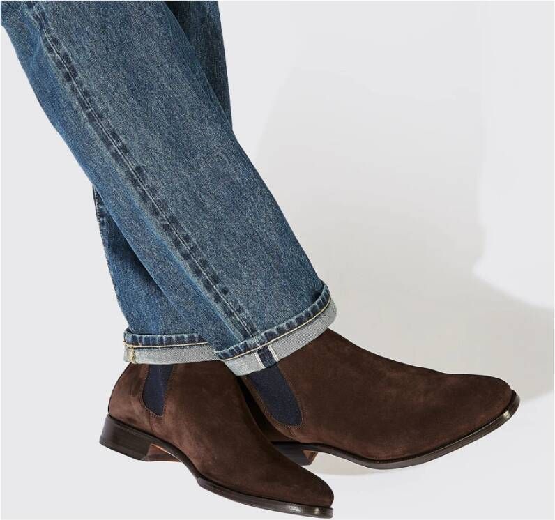 Scarosso Handgemaakte Donkerbruine Suède Chelsea Boots Zwart Heren