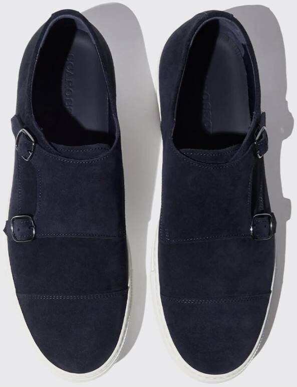 Scarosso Handgemaakte Blauwe Suède Monkstrap Sneakers Blauw Heren