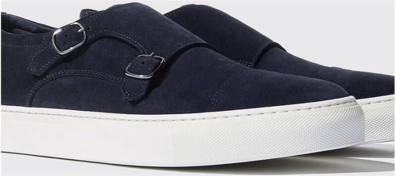 Scarosso Handgemaakte Blauwe Suède Monkstrap Sneakers Blauw Heren