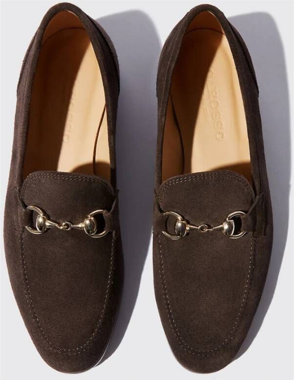 Scarosso Handgemaakte Donkerbruine Suède Loafers met Paardenbit Detail