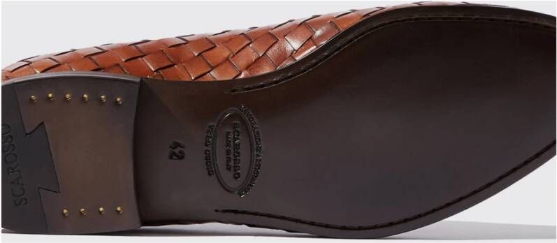 Scarosso Handgemaakte Geweven Cognac Leren Loafers