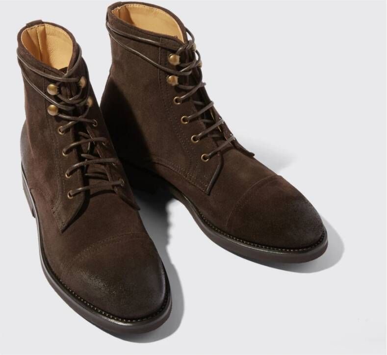 Scarosso Handgemaakte Suede Enkellaarsjes met Veters