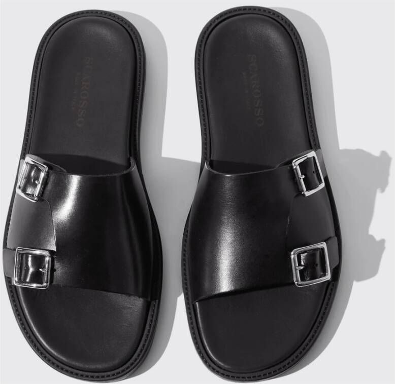 Scarosso Zwarte Leren Monkstrap Sandalen Zwart Heren