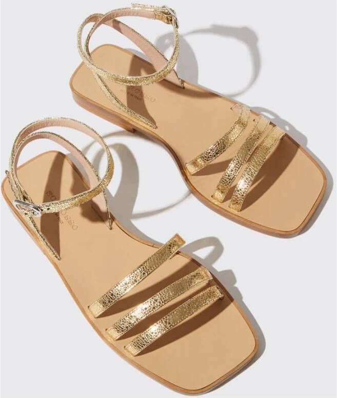 Scarosso Sarah Cracked Gouden Kalfsleren Sandalen Geel Dames