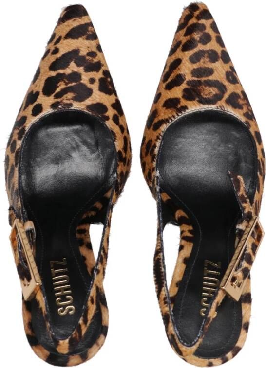 Schutz Gevlekte Paardenstaart Puntige Neus Hakken Brown Dames