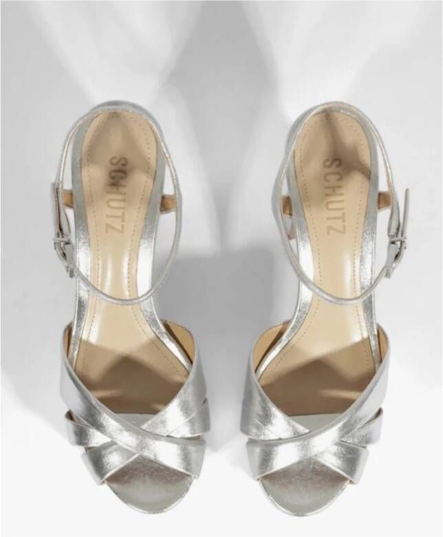 Schutz Zilveren Open Teen Blokhak Sandalen