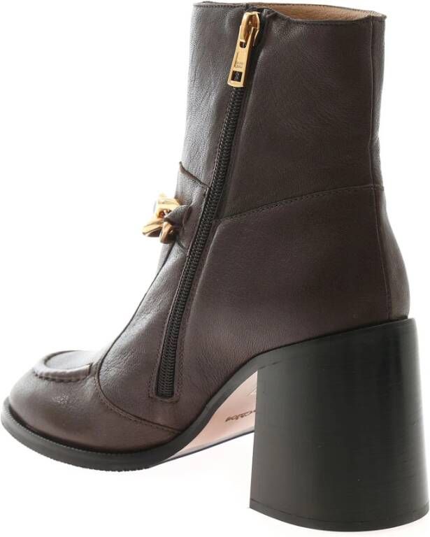 See by Chloé Mahe Booties Bruine Leren Enkellaarzen met Gouden Ketting Zwart Dames