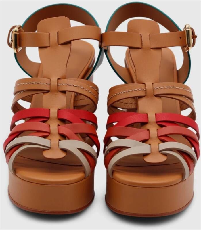 See by Chloé Multicolor Leren Hoge Hak Sandalen Bruin Dames